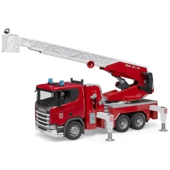 Camion de pompiers avec échelle pivotante Scania Super 560R, pompe à eau et module son et lumière - Bruder
