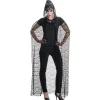 Cape capuche dentelle tête de mort 145cm, Noir - RueDeLaFete