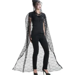 Cape capuche dentelle tête de mort 145cm, Noir - RueDeLaFete