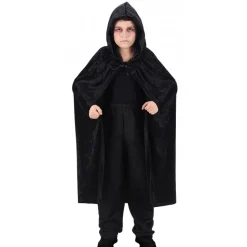 Cape capuche Vampire velours 120cm enfant, Noir - RueDeLaFete