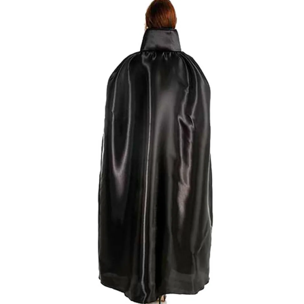 Cape satin 163cm Noire avec col Noir - RueDeLaFete