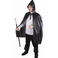 Cape tissu avec capuche noire 90 cm, adulte - RueDeLaFete