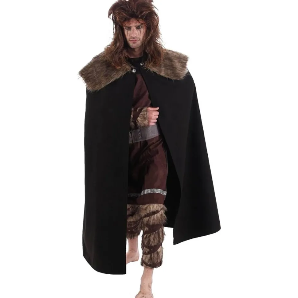 Cape Viking noire super luxe avec fourrure - RueDeLaFete