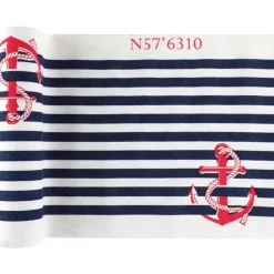 Chemin de table BORD DE MER, coton rayé et ancre 3m - RueDeLaFete