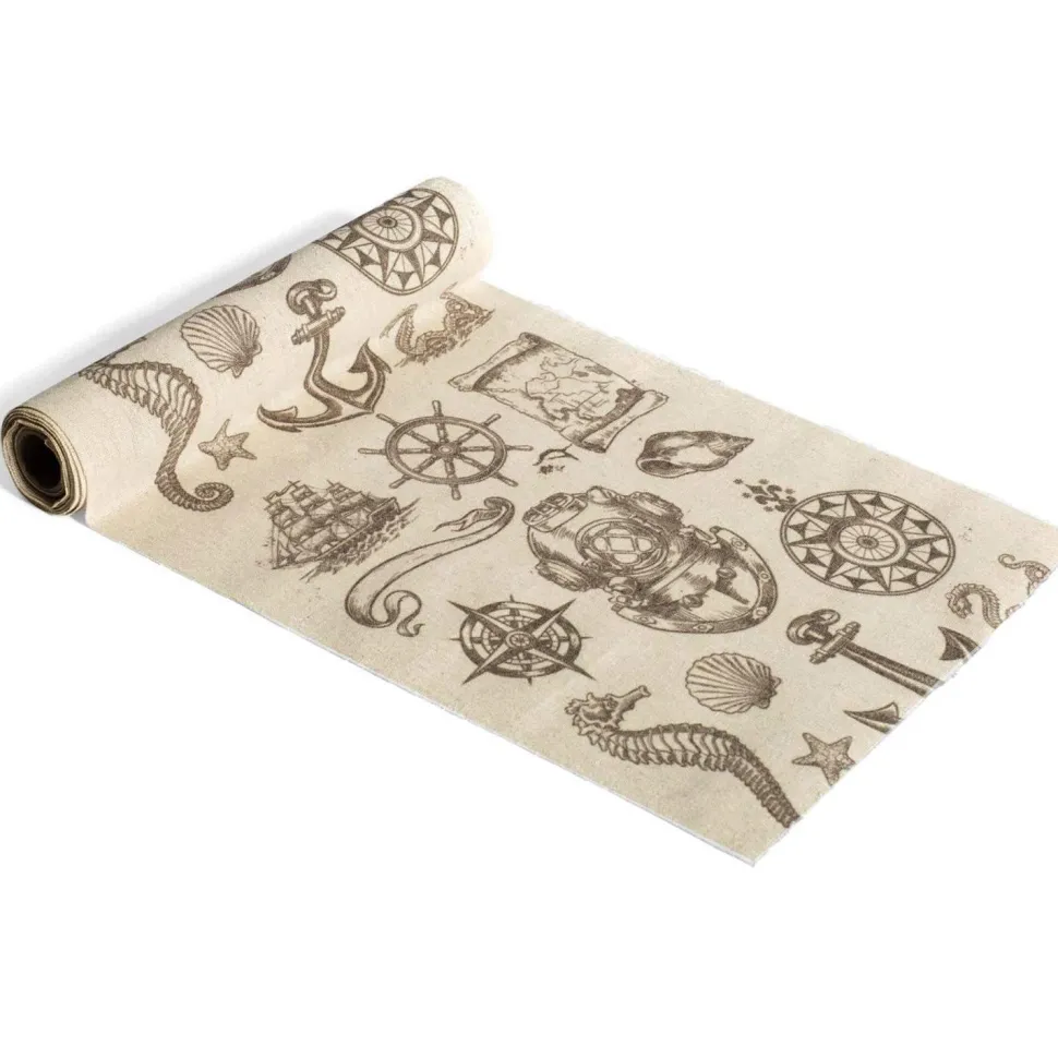 Chemin de table Marin en Lin Trésors perdus 5m - RueDeLaFete