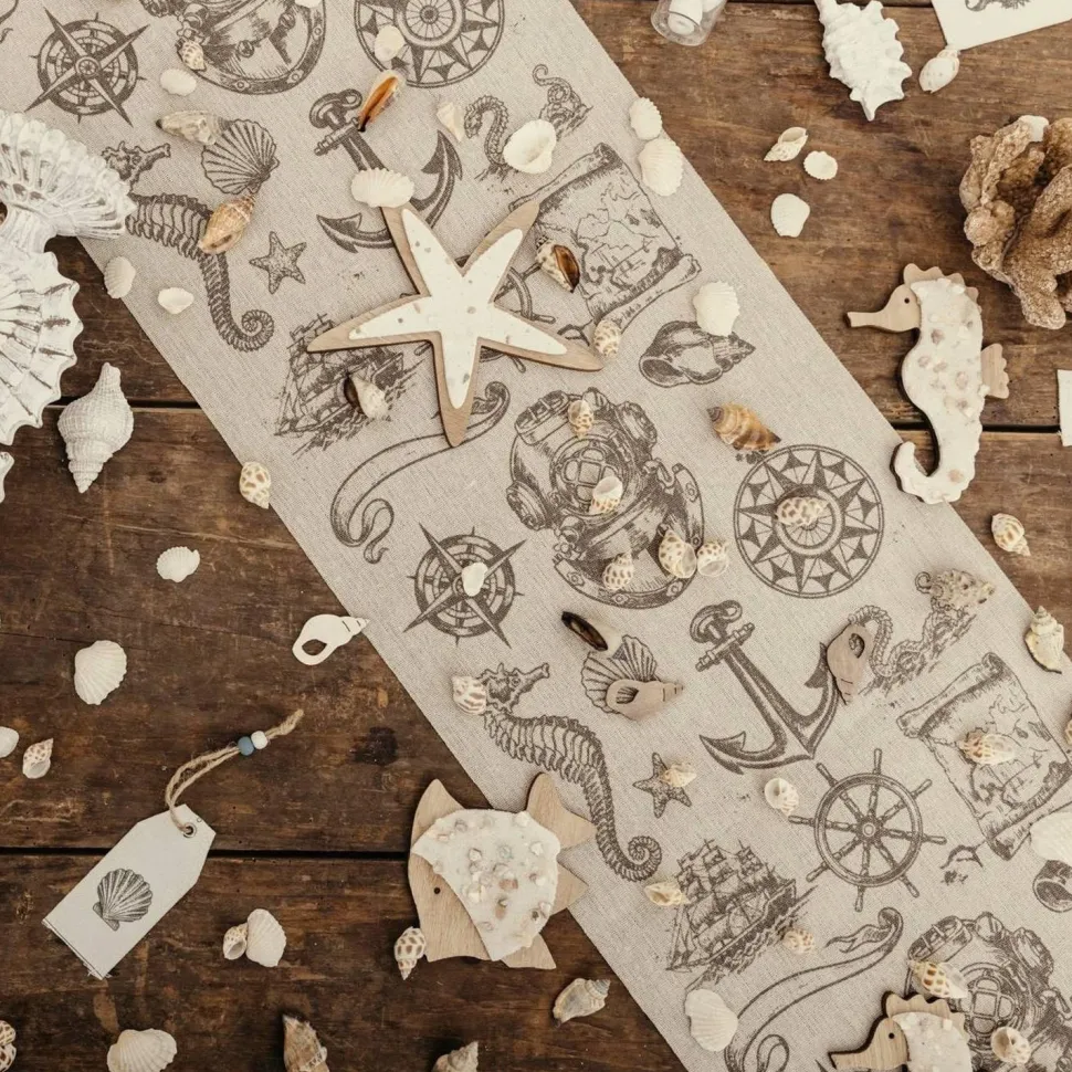 Chemin de table Marin en Lin Trésors perdus 5m - RueDeLaFete