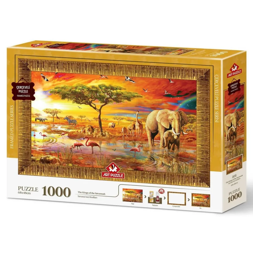 Coffret : Cadre, Colle et Puzzle 1000 pièces : Les Rois de la Savane - Art Puzzle