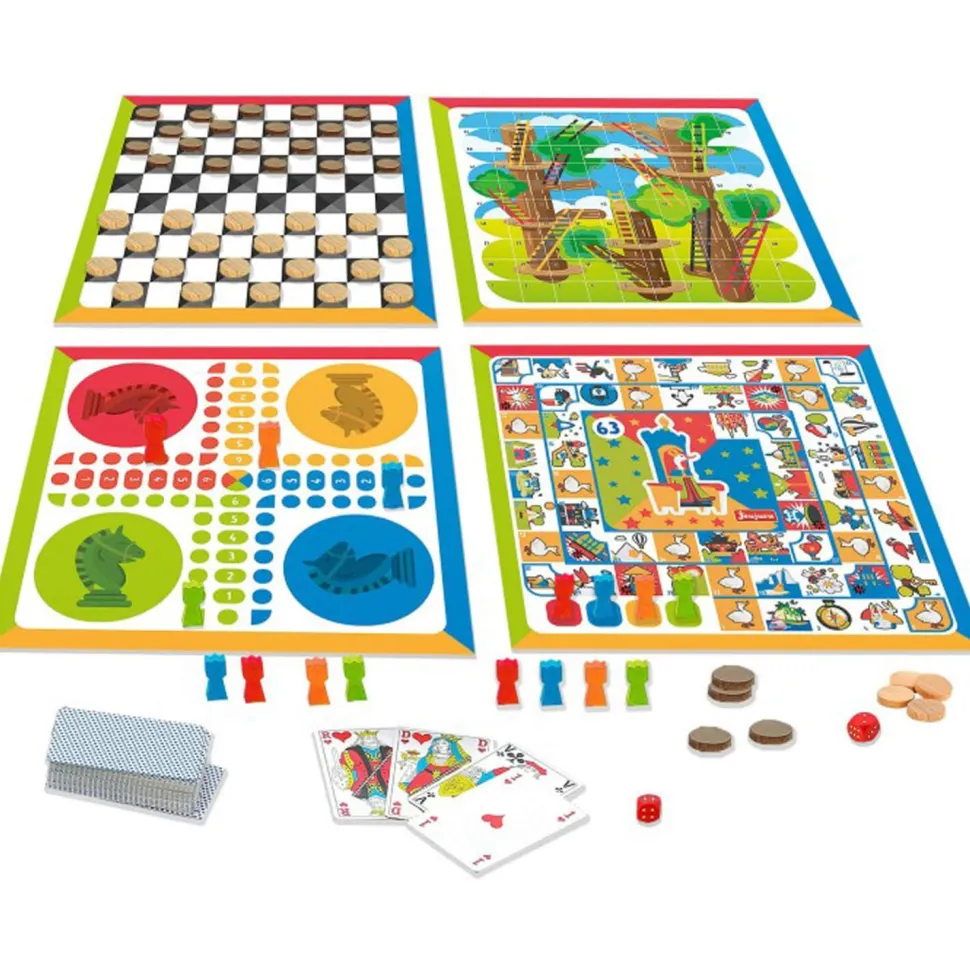 Coffret 4 Jeux De Societe Et Jeu De Cartes - Pions En Bois - JeuJura