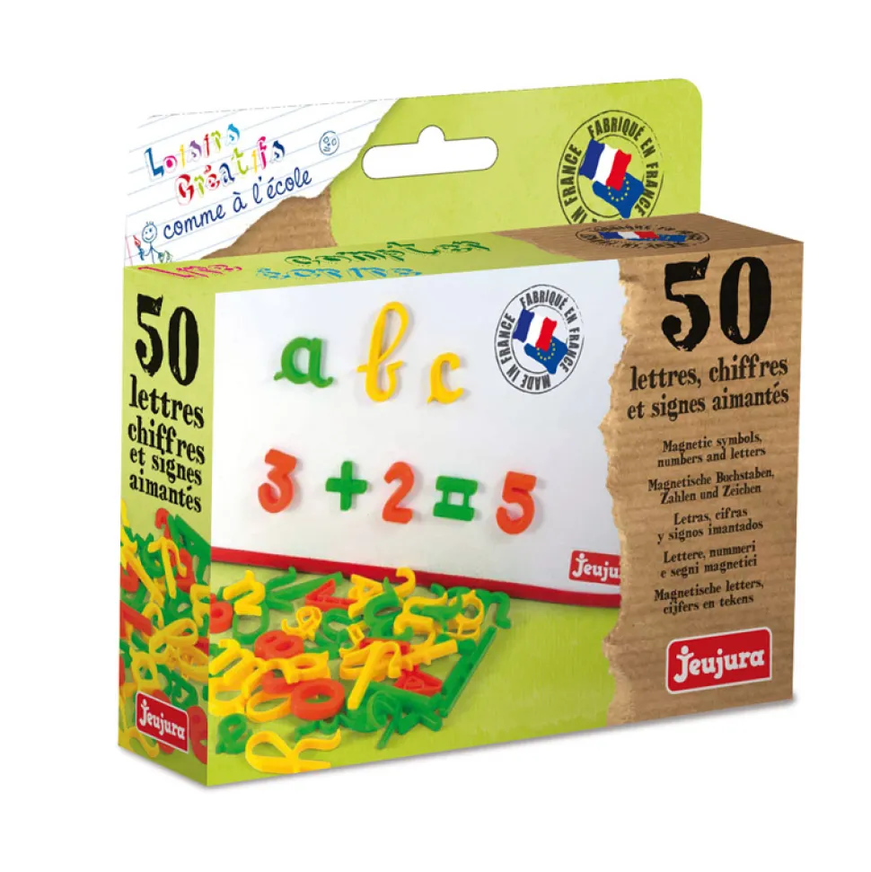 Coffret 50 lettres cursives, chiffres et signes aimantés - JeuJura