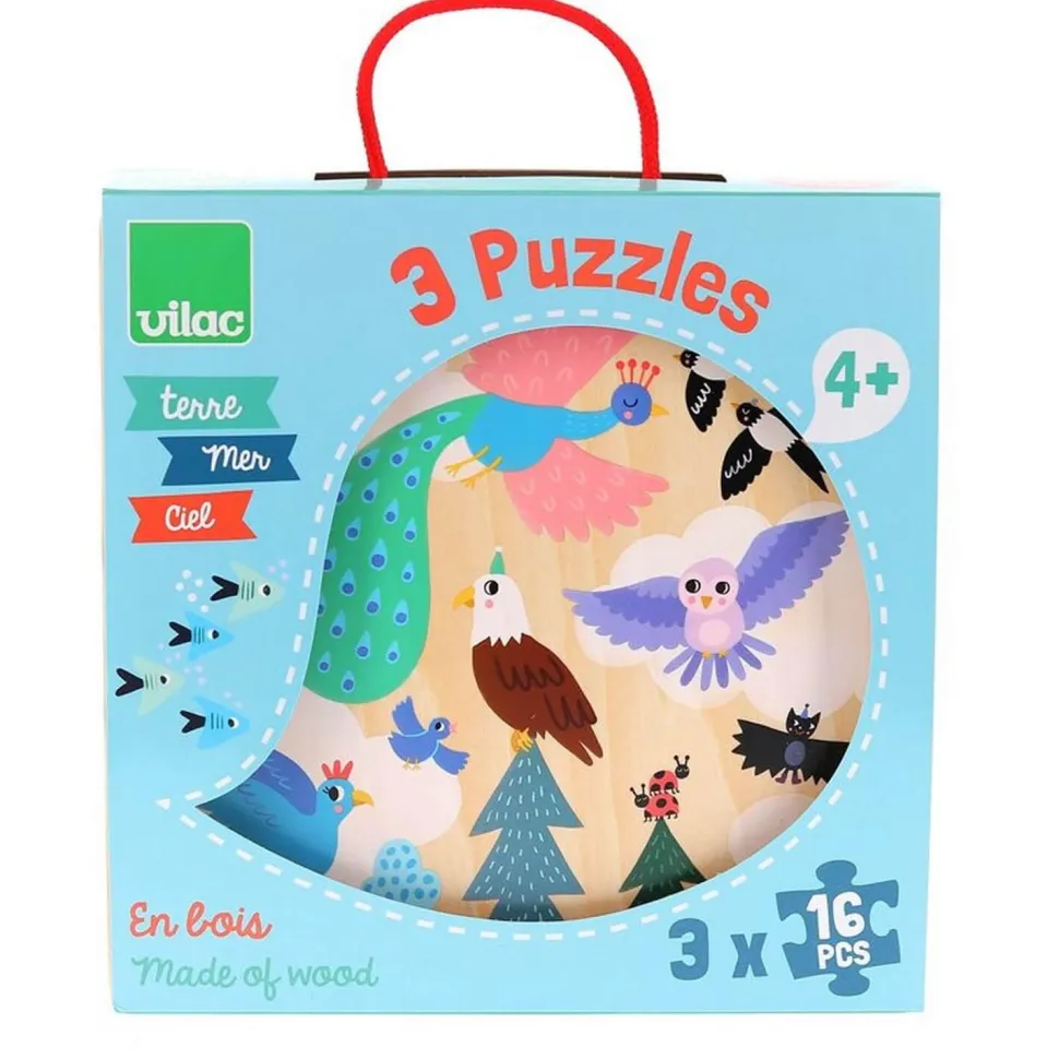 Coffret puzzles en bois 3x16 pièces : Terre - Vilac