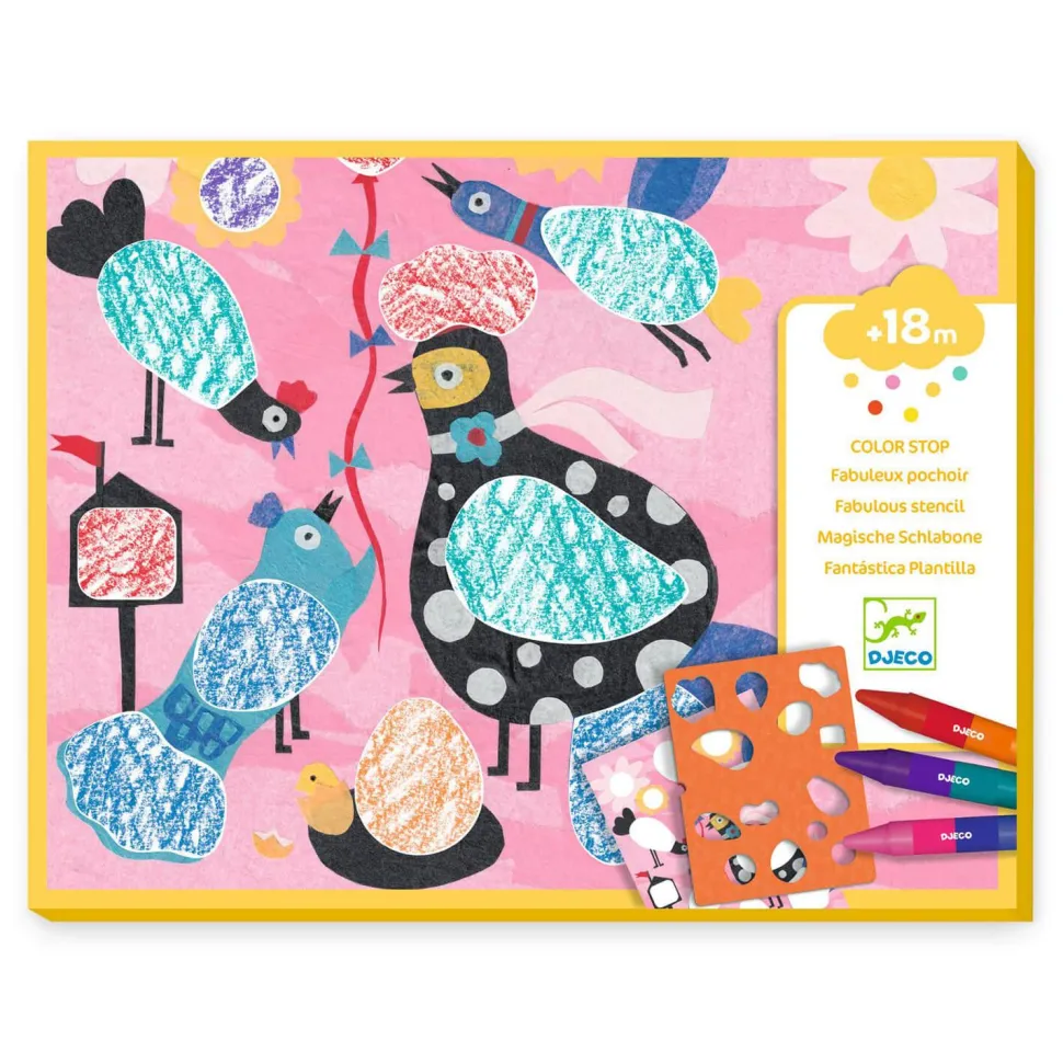 Coloriage et pochoir : Piou piou & co - Djeco