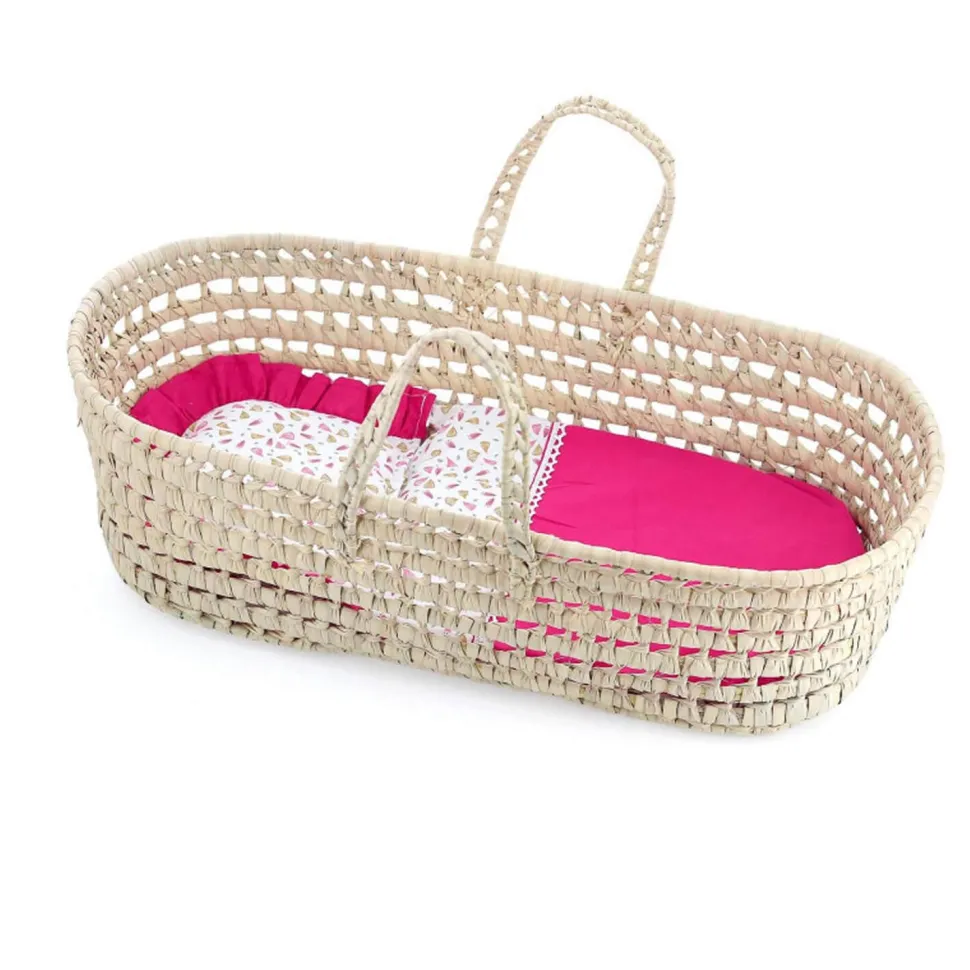 Couffin palme pour poupée 50 cm : garnissage Diabolo grenadine - Petitcollin