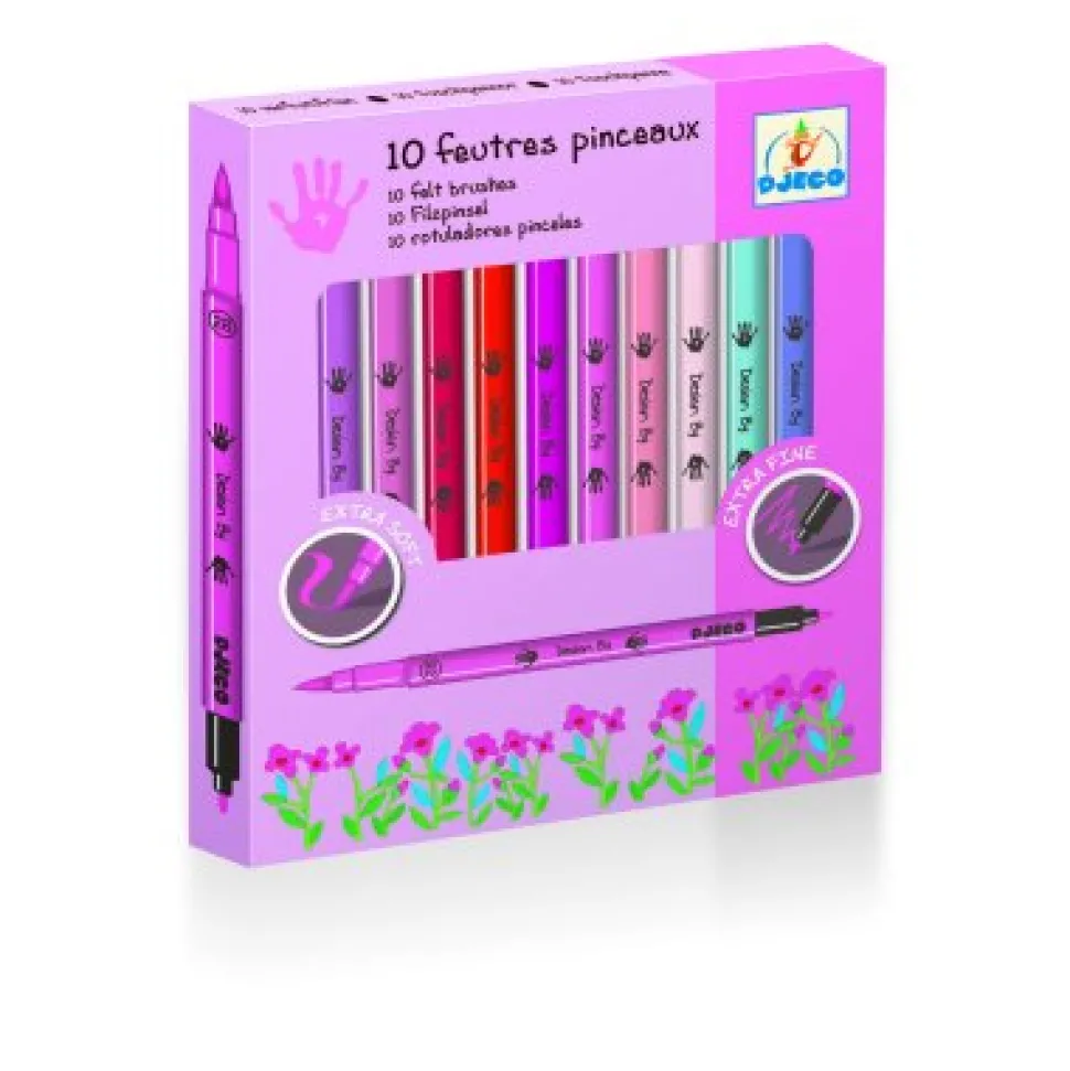 Crayons 10 Feutres pinceaux Rose - Djeco