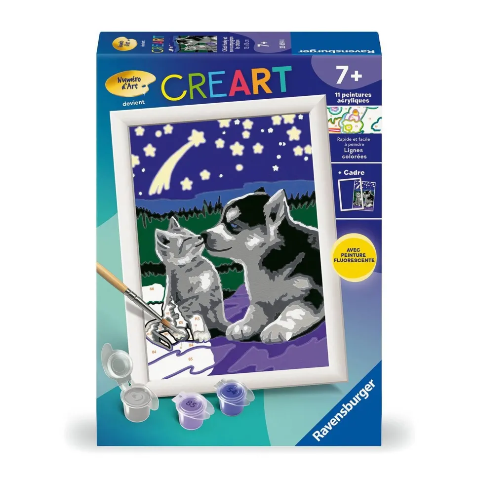 CreArt Kids 13x18cm : Chiot Husky et son compagnon le chaton - Ravensburger