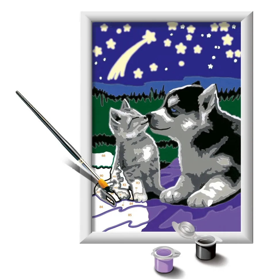 CreArt Kids 13x18cm : Chiot Husky et son compagnon le chaton - Ravensburger