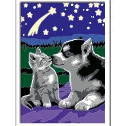 CreArt Kids 13x18cm : Chiot Husky et son compagnon le chaton - Ravensburger