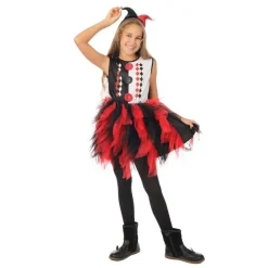 Déguisement arlequin avec froufrou noir, rouge - Fille - RueDeLaFete