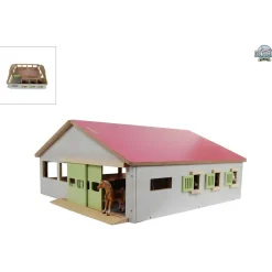 Ecurie avec 3 boxes et manège intérieur rose en bois (1:32) - Kids Globe Horses