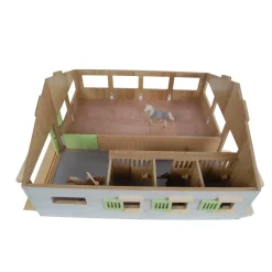 Ecurie avec 3 boxes et manège intérieur rose en bois (1:32) - Kids Globe Horses