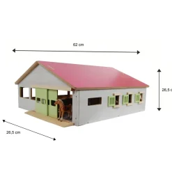 Ecurie avec 3 boxes et manège intérieur rose en bois (1:32) - Kids Globe Horses