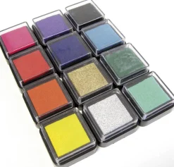 Encreur Mini pour tampon, set de 12 couleurs 3,5 x 3,5 cm - Eduplay