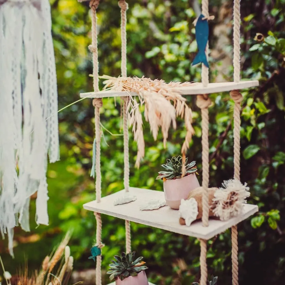 Etagères La Balnéaire bois blanchi à suspendre 45cm x 1,17m - RueDeLaFete