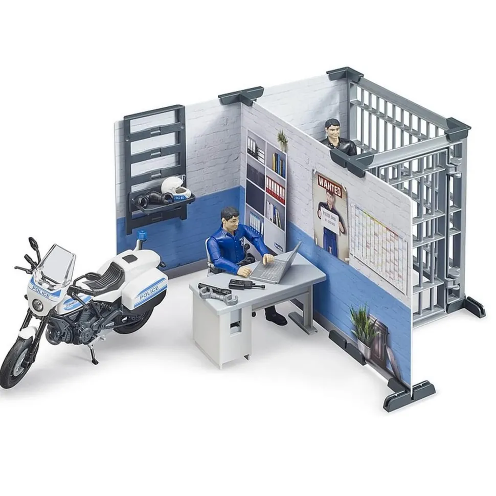 Figurine Bworld : Poste de police avec moto - Bruder
