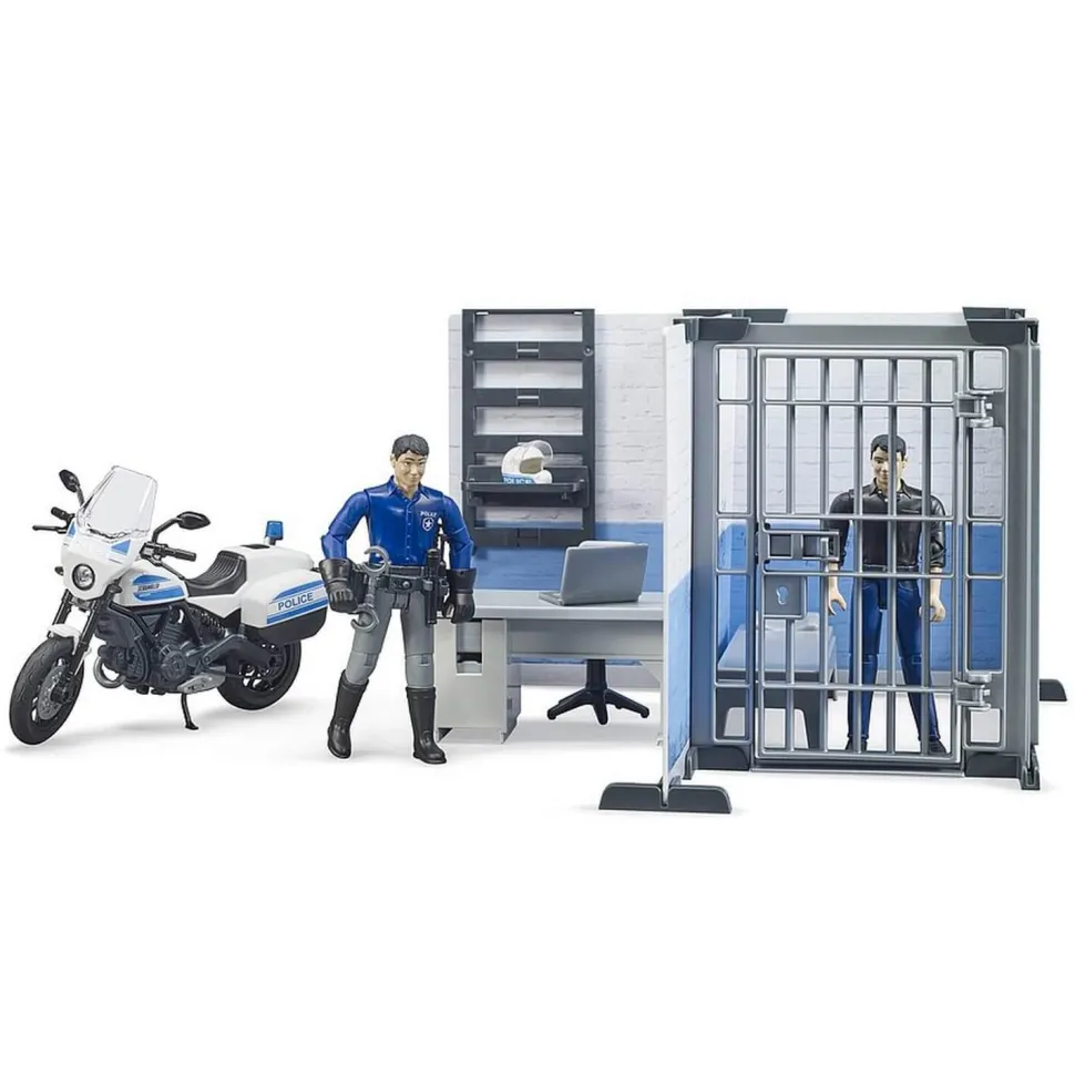 Figurine Bworld : Poste de police avec moto - Bruder