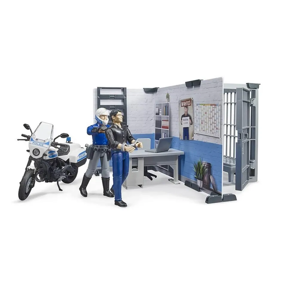 Figurine Bworld : Poste de police avec moto - Bruder