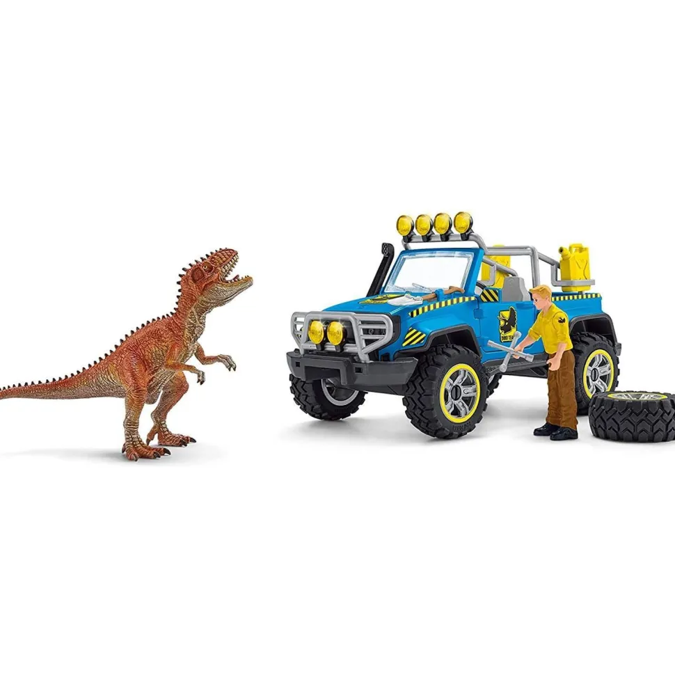 Figurine Dinosaurs : Voiture tout-terrain avec avant-poste Dino - Schleich
