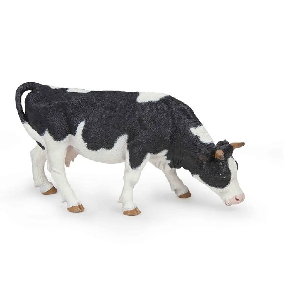 Figurine vache noire et blanche broutant - Papo