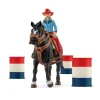 Figurines Farm World : Cowgirl et Tonneaux de Racing - Schleich