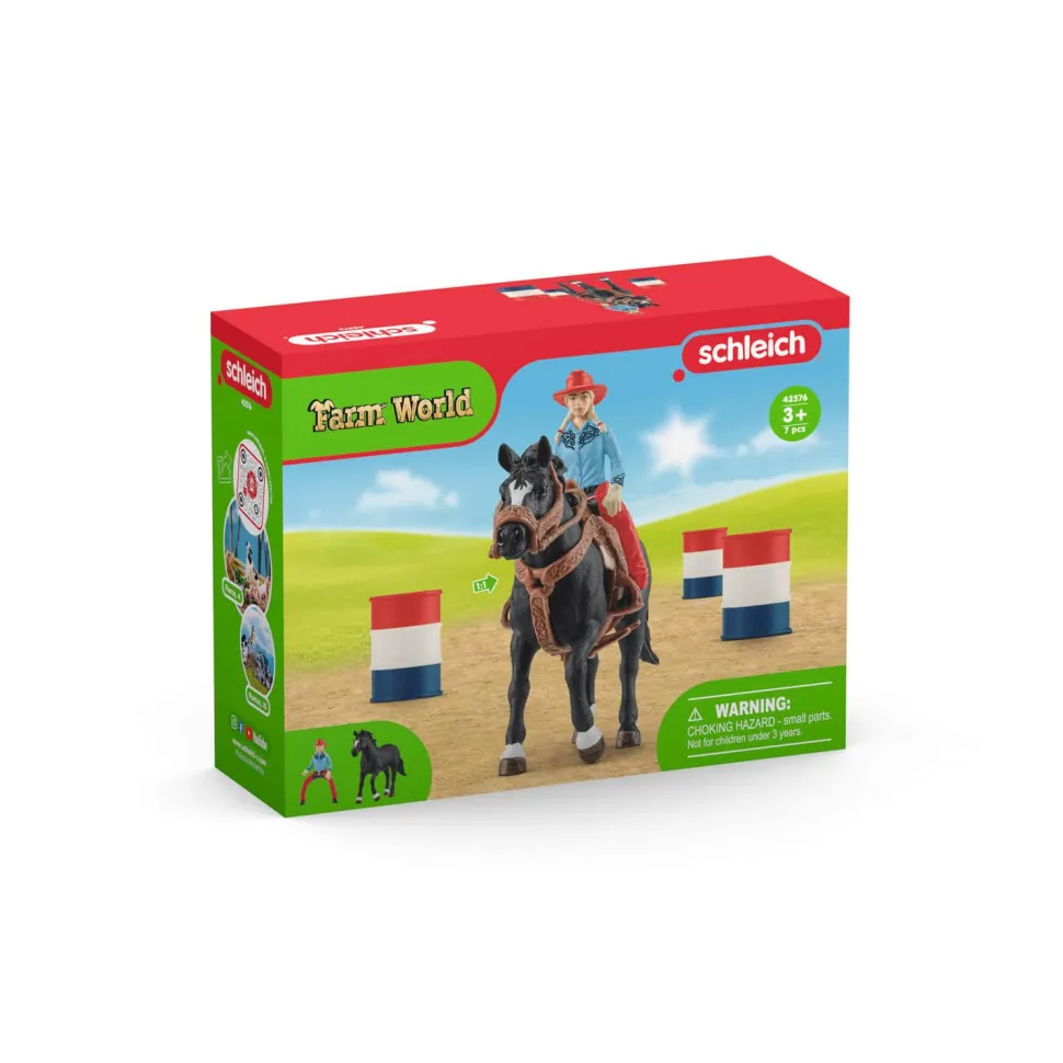 Figurines Farm World : Cowgirl et Tonneaux de Racing - Schleich