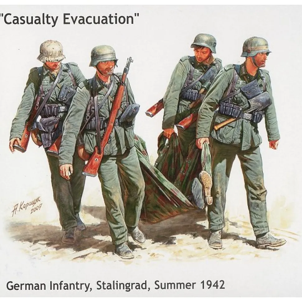 Figurines 2ème Guerre Mondiale : Infanterie allemande : Evacuation d'un blessé : Stalingrad Automne - Master Box