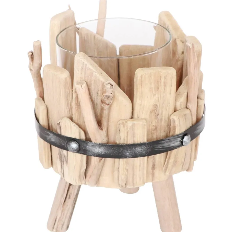 Grand Photophore bois/métal/verre sur pieds 18cm - RueDeLaFete