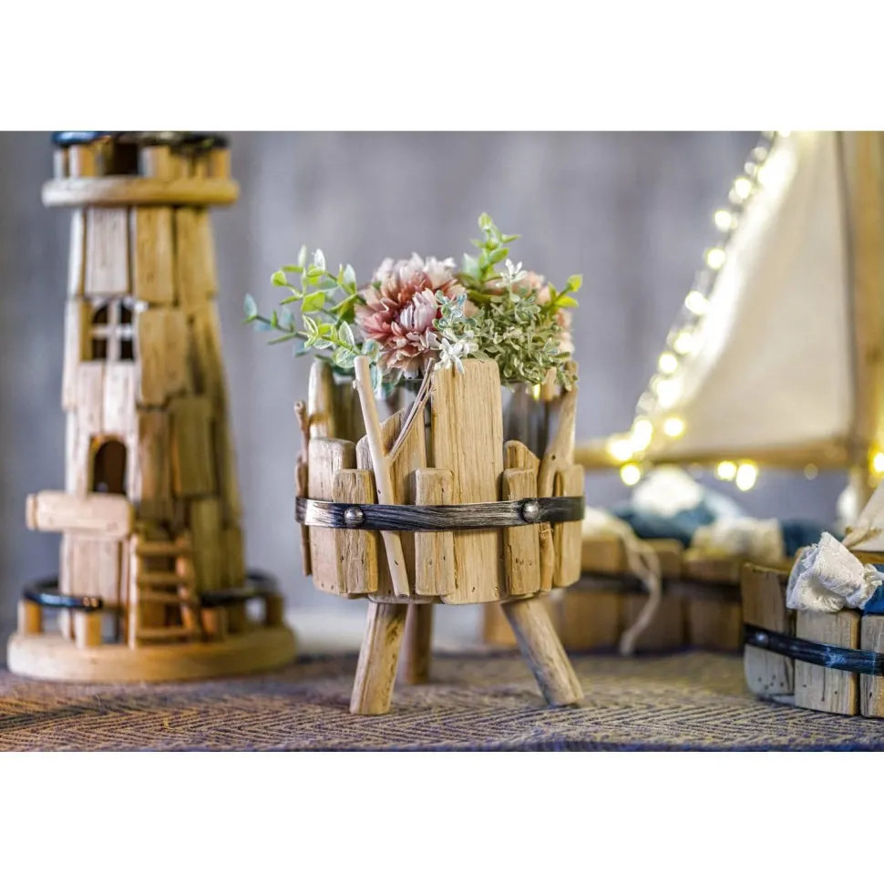 Grand Photophore bois/métal/verre sur pieds 18cm - RueDeLaFete