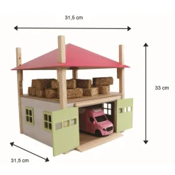 Grange à foin en bois avec grenier et toit réglable en hauteur rose (1:32) - Kids Globe Horses