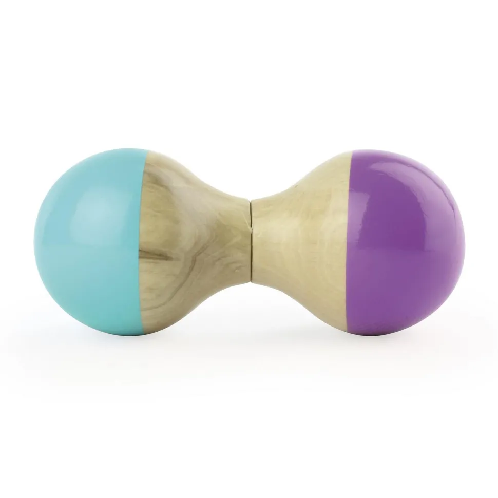 Hochet du jura turquoise et violet en bois - Vilac