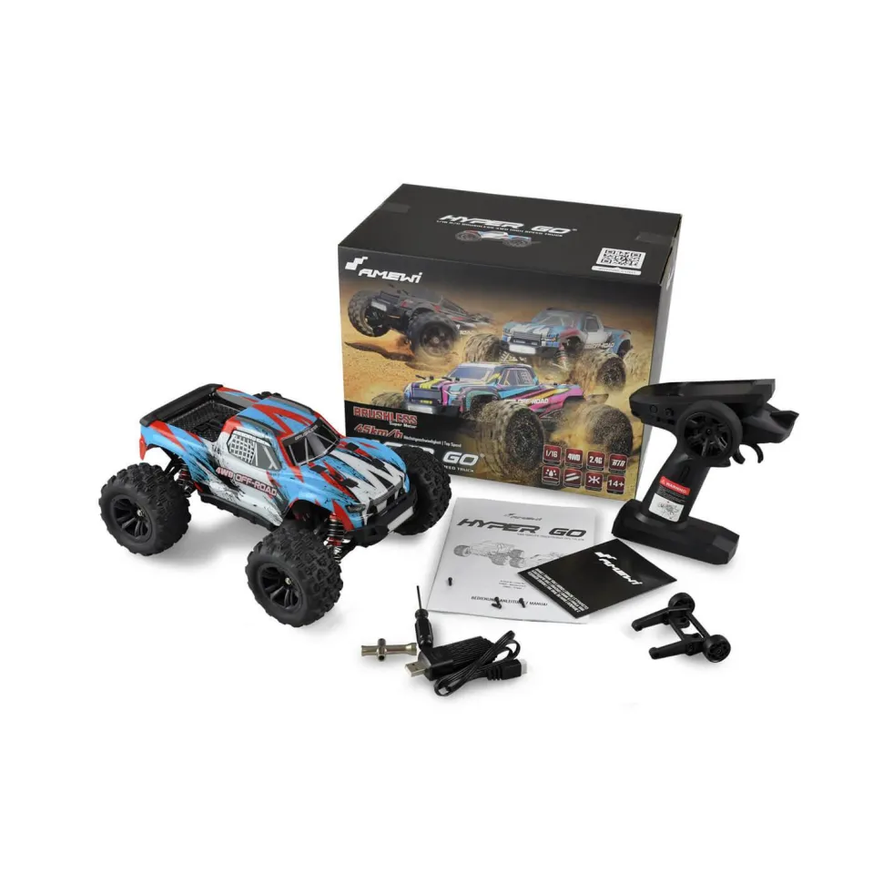 Hyper Go RTR Monstertruck Brushless 4WD 1:16e - Bleu/Blanc - Amewi