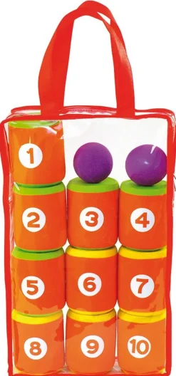 Jeu de 10 cylindres à faire tomber + 2 balles - Eduplay