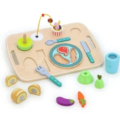 Jeu d’éveil en bois : Plateau repas multi-activités - Vilac