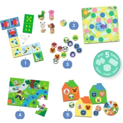 JEUX EDUCATIFS - MÉMOS, LOTOS, DOMINOS : À la ferme - 5 JEUX - Djeco