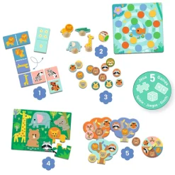 JEUX EDUCATIFS - MÉMOS, LOTOS, DOMINOS : Animaux sauvages - 5 JEUX - Djeco