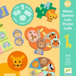 JEUX EDUCATIFS - MÉMOS, LOTOS, DOMINOS : Animaux sauvages - 5 JEUX - Djeco