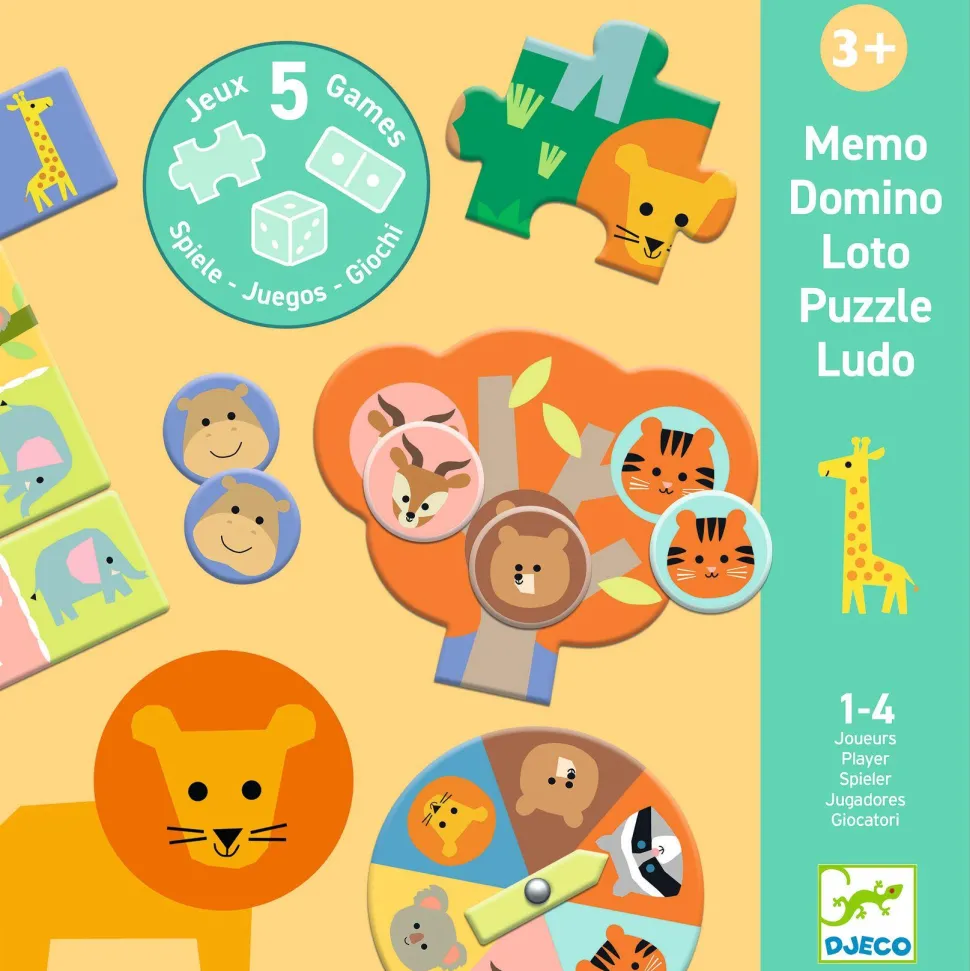 JEUX EDUCATIFS - MÉMOS, LOTOS, DOMINOS : Animaux sauvages - 5 JEUX - Djeco