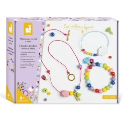 Kit créatif : 3 Bijoux perles en bois arc-en-ciel à créer - Janod