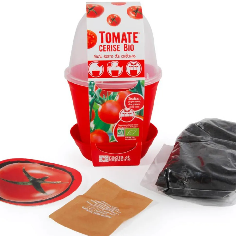 Kit de jardinage : Pot cloche Tomate cerise bio - Radis et Capucine