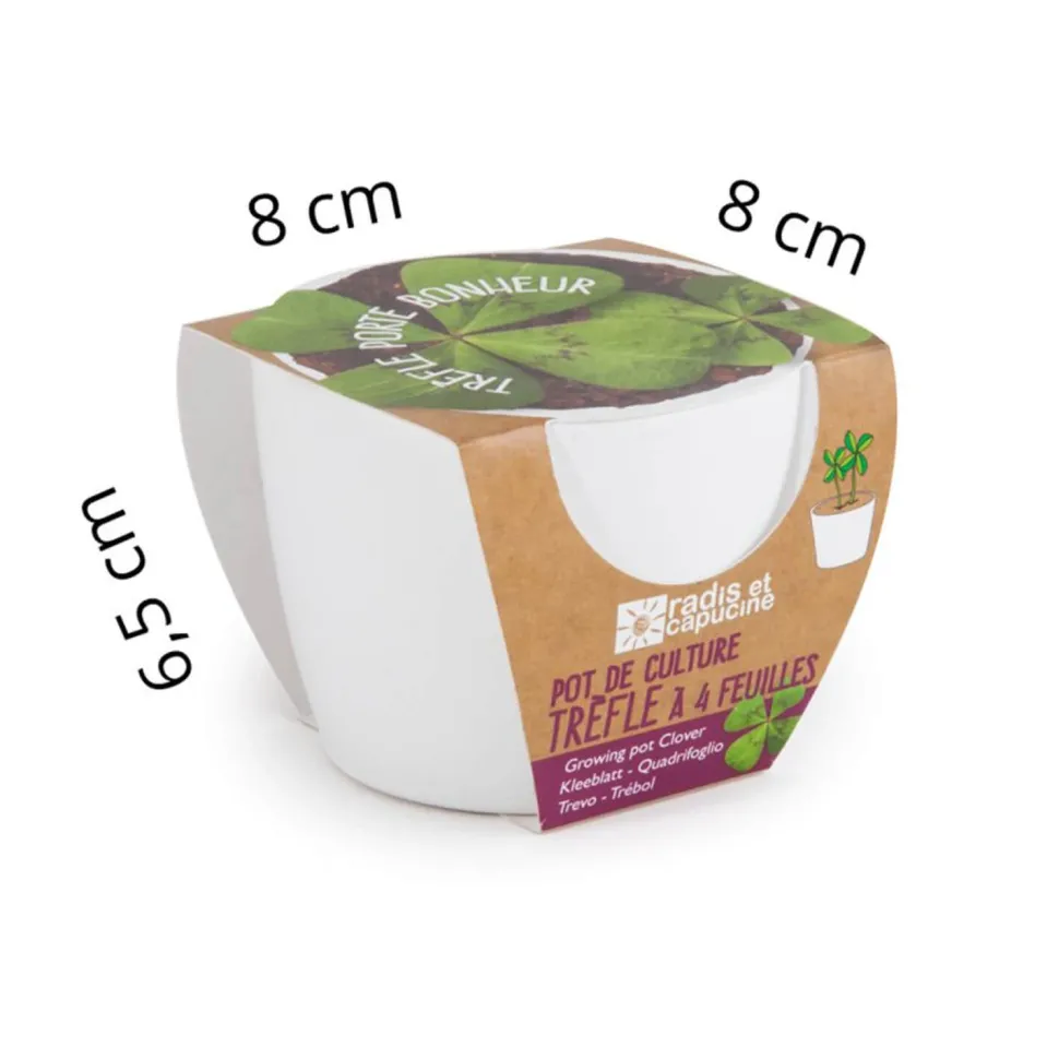 Kit de jardinage : Pot céramique Trèfle à 4 feuilles - Radis et Capucine