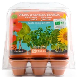Kit Mini Serre de jardinage : Mon premier jardin à semer - Radis et Capucine