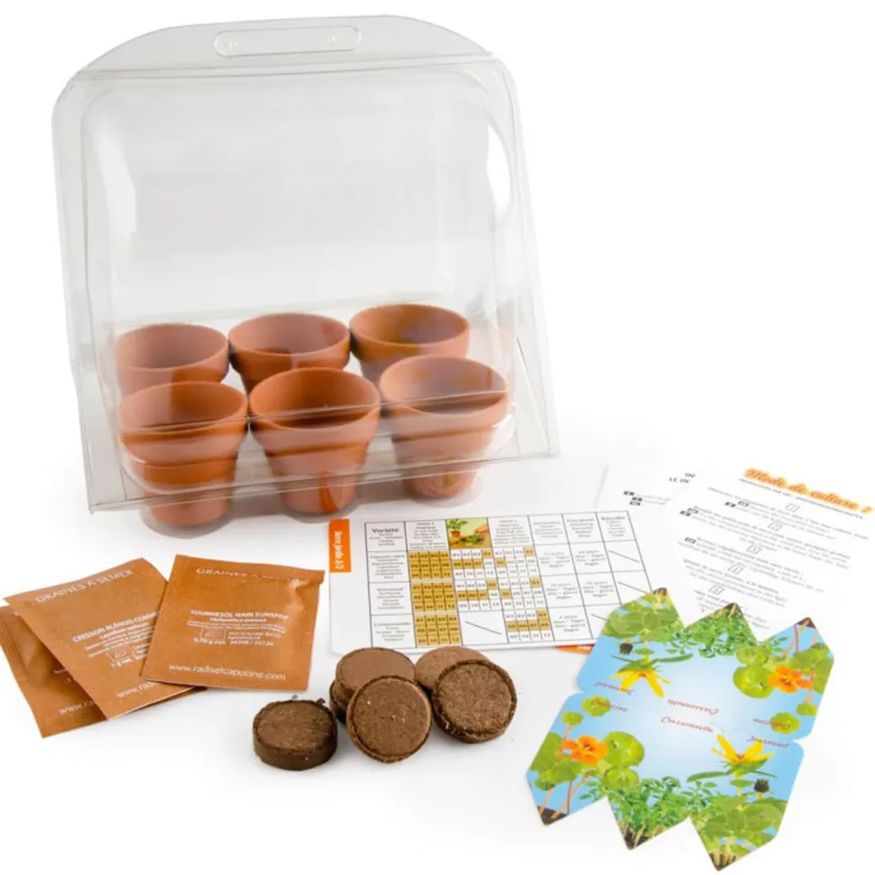 Kit Mini Serre de jardinage : Mon premier jardin à semer - Radis et Capucine